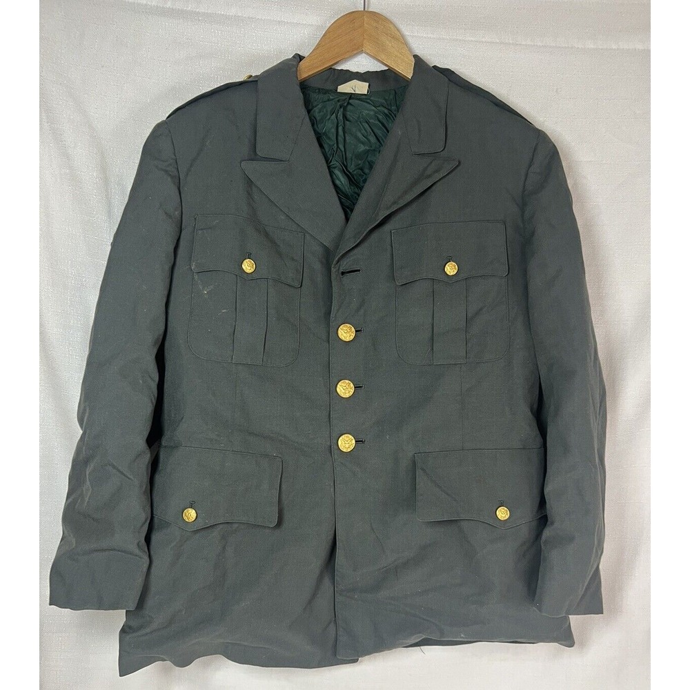 Size 42 S Class A Military Uniform Army Button Down Jacket W/ Patches WORN!